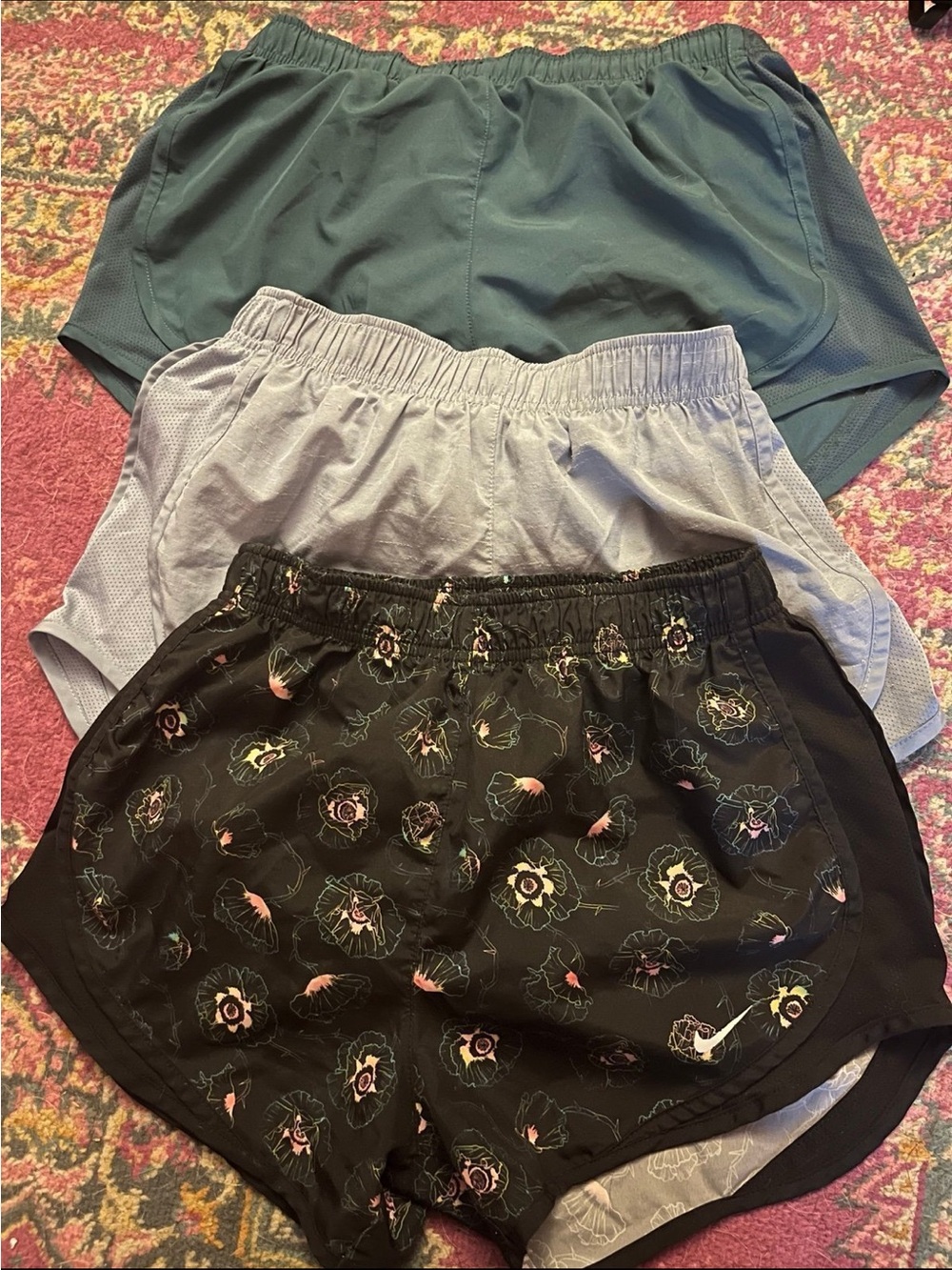 Nike Black Floral & Solid Teal + Light Gray Running Shorts Set